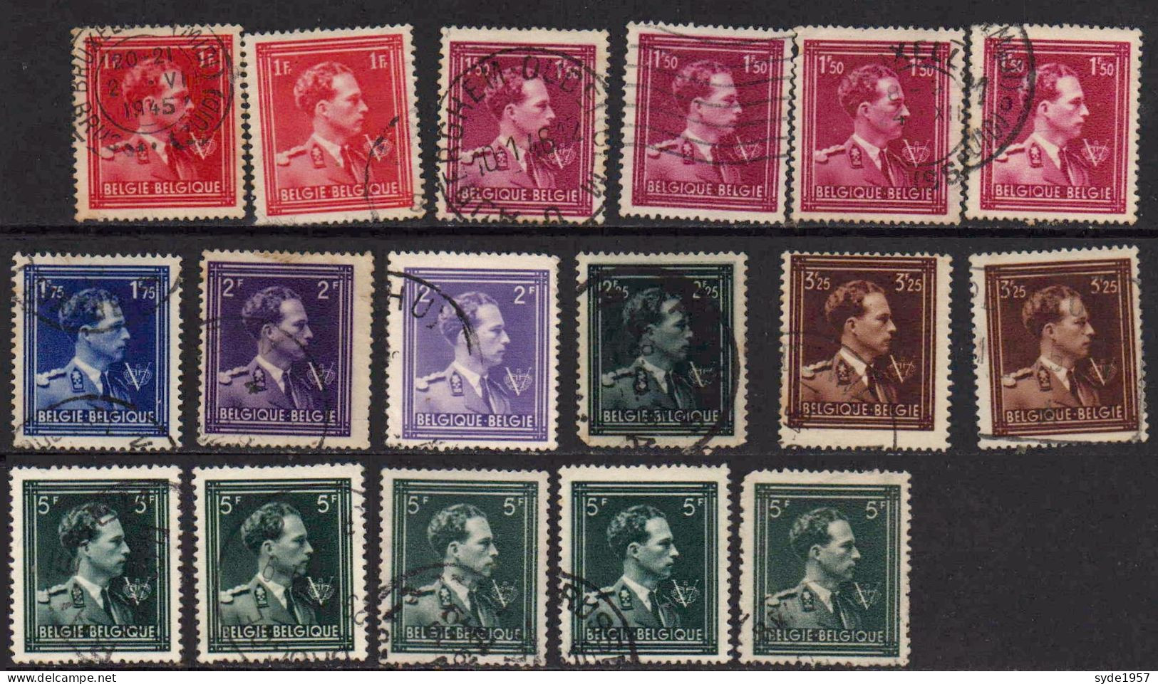 Belgique 1944 Leopold III Col Ouvert: (17 Timbres Oblitérés) Voir N° COB Ci-dessous - 1936-1957 Collar Abierto