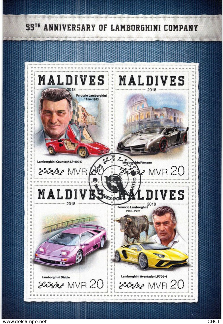 CHCT75 - Lamborghini, Cars, Sports, Transports, Stamp Mini Sheet, Used CTO, 2018, Maldives - Altri - Africa