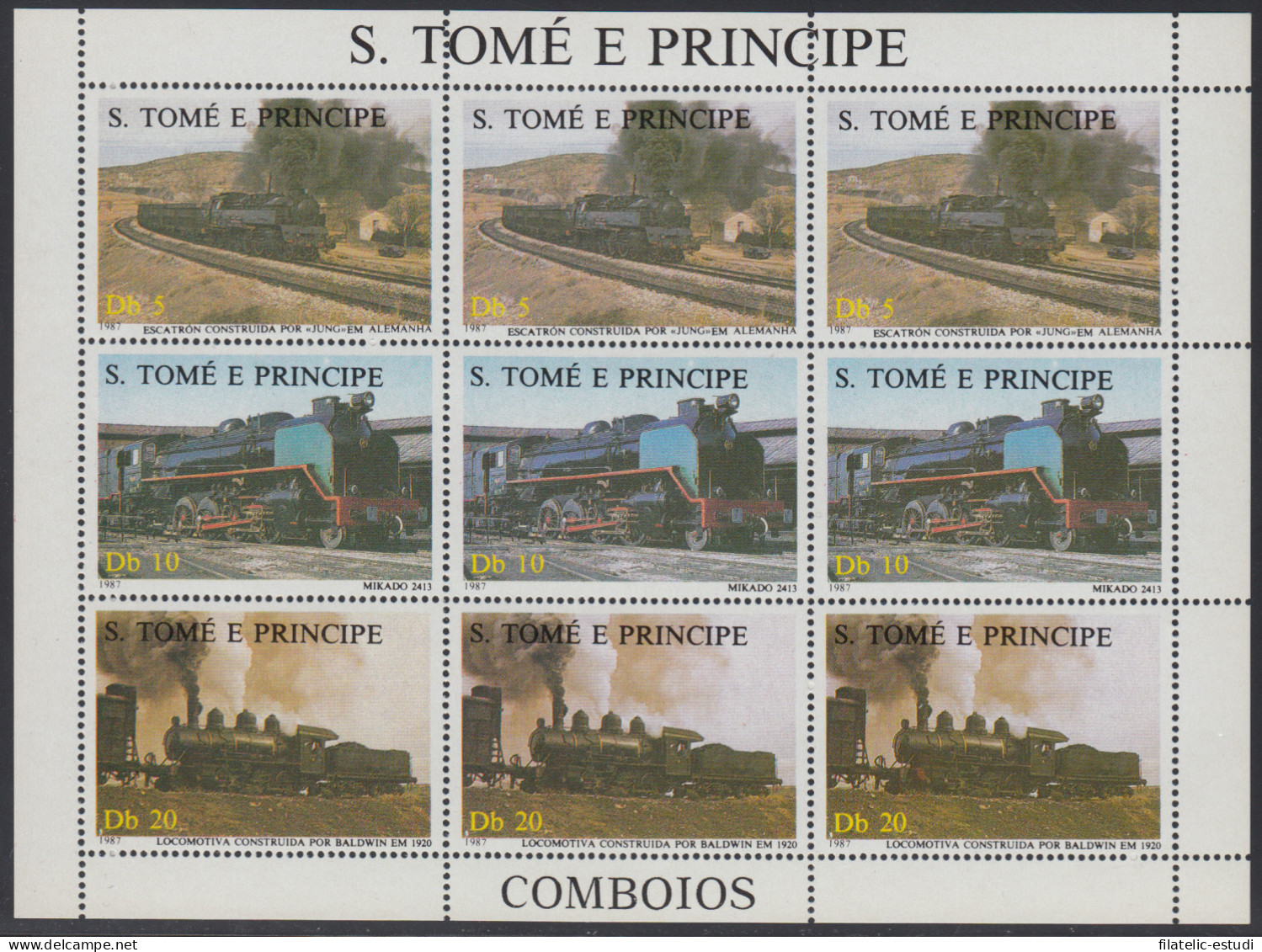 Santo Tomás Y Príncipe 890/92 MP 3 Series 1987 Locomotoras Tren Train MNH - Sao Tome Et Principe