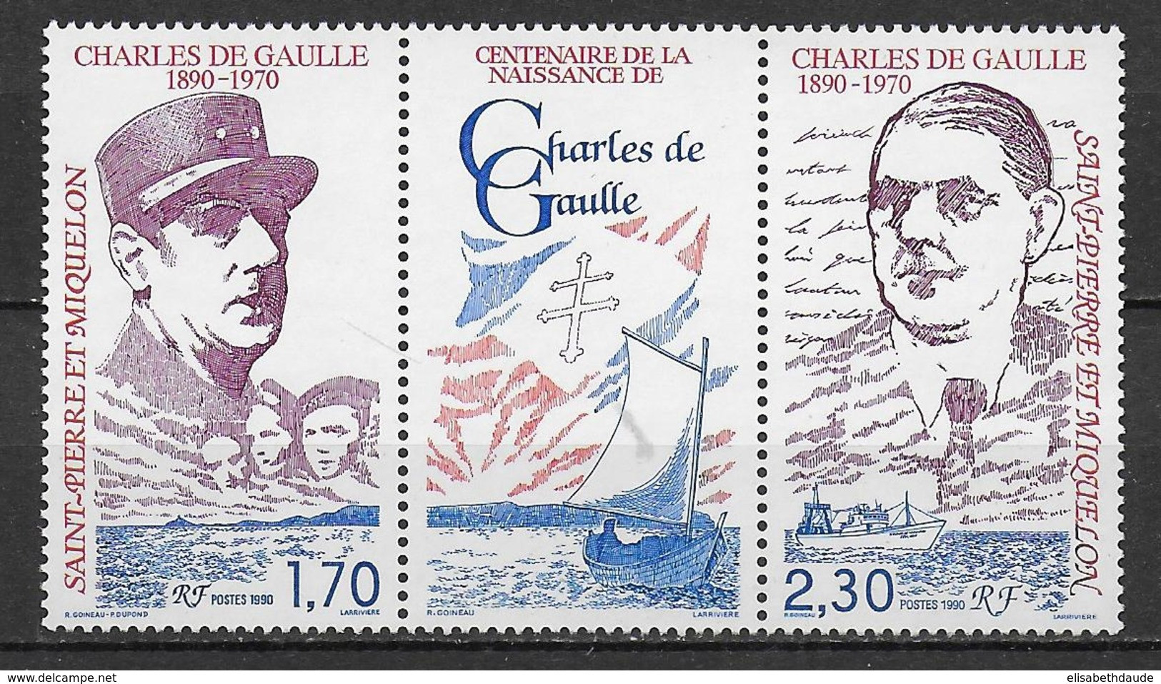 SPM - 1990 - LIVRAISON GRATUITE A PARTIR DE 5 EUR. D'ACHAT - GENERAL DE GAULLE - TRIPTYQUE YVERT N°532A **  MNH - - Neufs