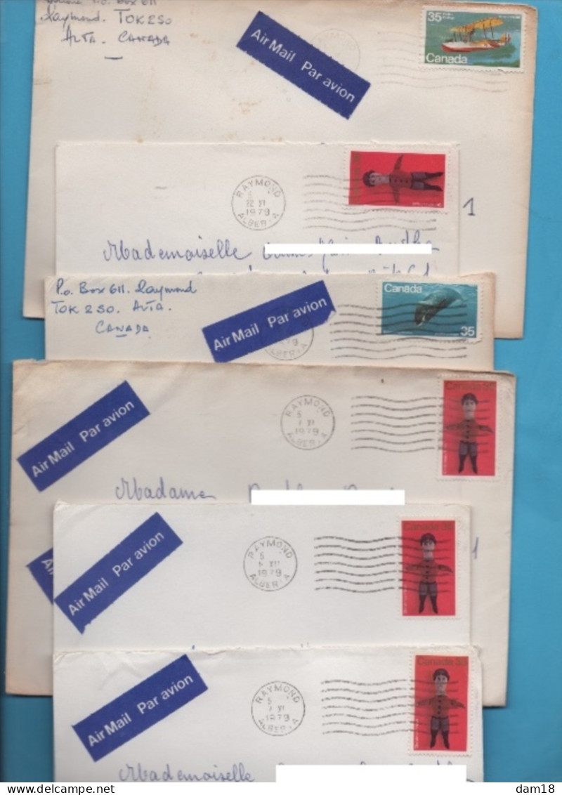 CANADA LOT 9 ENVELOPPES DIVERSES + CARTE SOUVENIR TIMBRES NEUFS COLLES A L'INTERIEUR 1962 - Collezioni