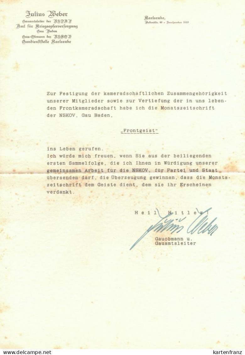 Buch Zeitung Frontgeist 1937 / 38 NSKOV Gau Baden / Juni 1937 - Dezember 1938 ( 19x ) - Autograph Weber Gauamtsleiter NS