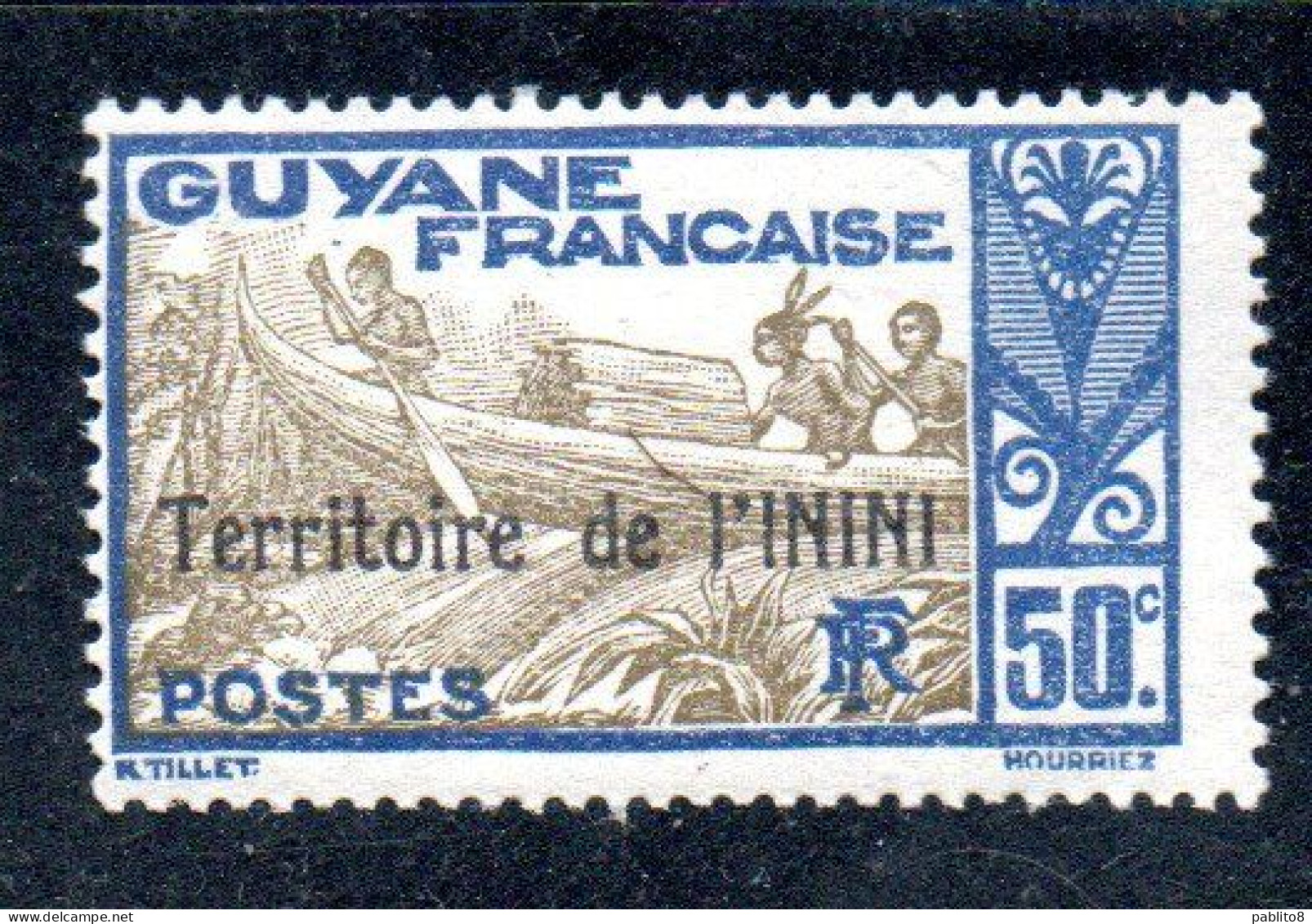 GUYANE FRANCAISE TERRITOIRE DE L'ININI OVERPRINTED SURCHARGE 1932 1940 SHOOTING RAPIDS MARONI RIVER 50c MNH - Ongebruikt