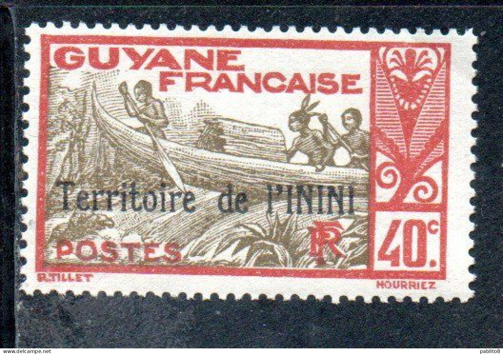 GUYANE FRANCAISE TERRITOIRE DE L'ININI OVERPRINTED SURCHARGE 1932 1940 SHOOTING RAPIDS MARONI RIVER 40c MNH - Nuevos