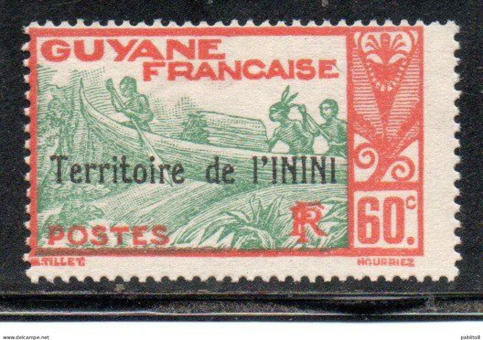 GUYANE FRANCAISE TERRITOIRE DE L'ININI OVERPRINTED SURCHARGE 1932 1940 SHOOTING RAPIDS MARONI RIVER 60c MNH - Ongebruikt