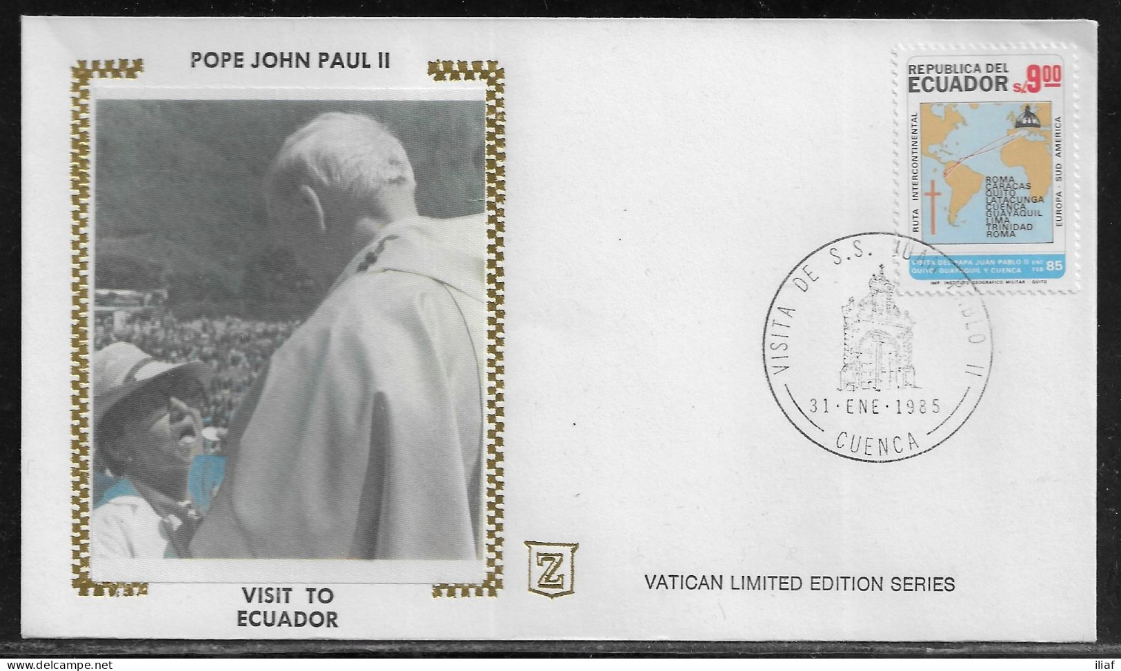 Ecuador.   Pastoral Visit Of Pope John Paul II To Ecuador.  Special Cancellation On Cachet Special Envelope - Equateur