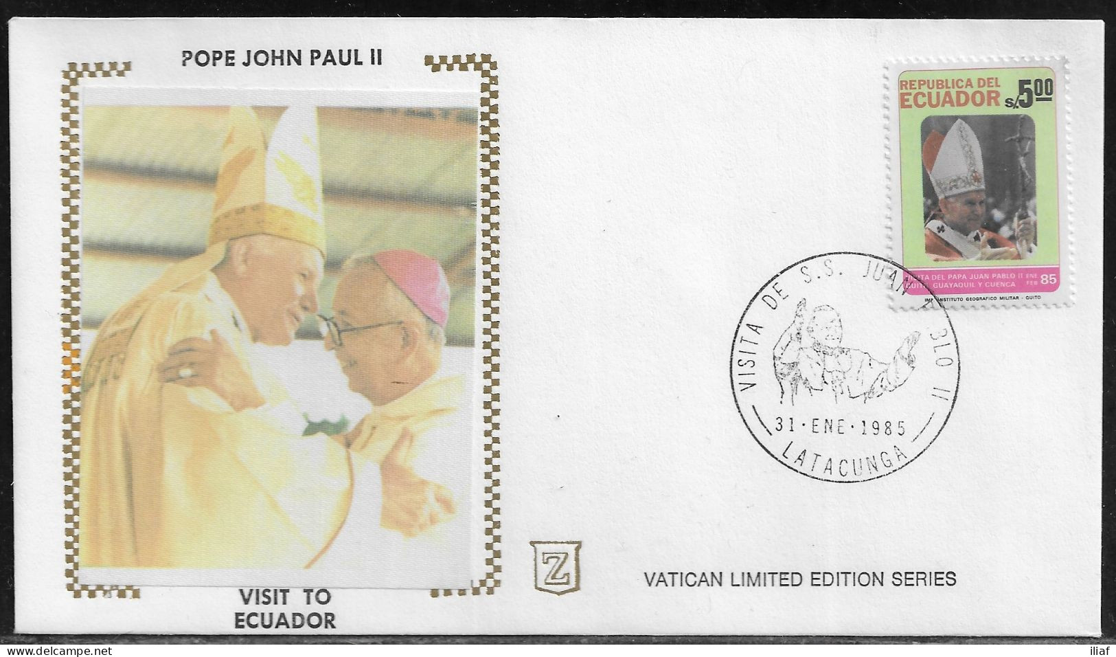 Ecuador.   Pastoral Visit Of Pope John Paul II To Ecuador.  Special Cancellation On Cachet Special Envelope - Equateur