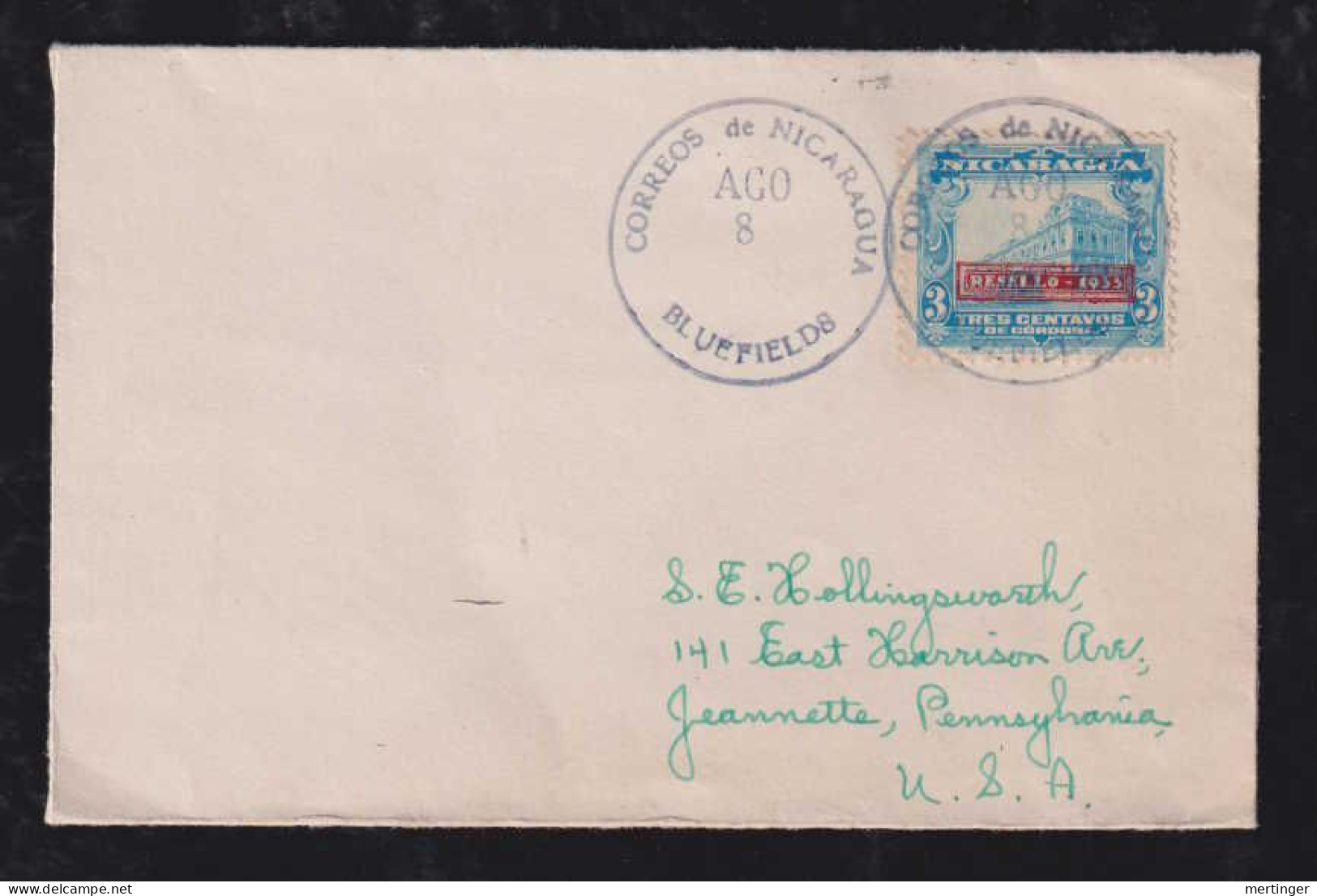 Nicaragua 1935 Cover BLUEFIELDS X JANETTE USA Overprint Stamp - Nicaragua