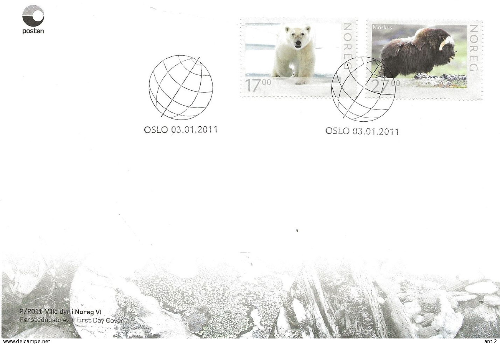 Norge Norway  2011 Wildlife (VI), Ice Bear, Musk Ox, Mi 1744 - 1745 FDC - Storia Postale