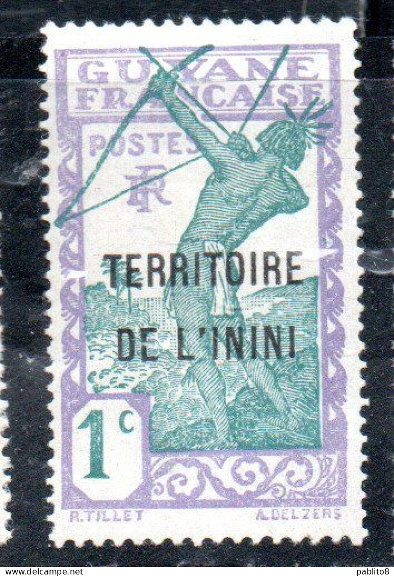 GUYANE FRANCAISE TERRITOIRE DE L'ININI OVERPRINTED SURCHARGE 1932 1940 CARIB ARCHER 1c MNH - Unused Stamps