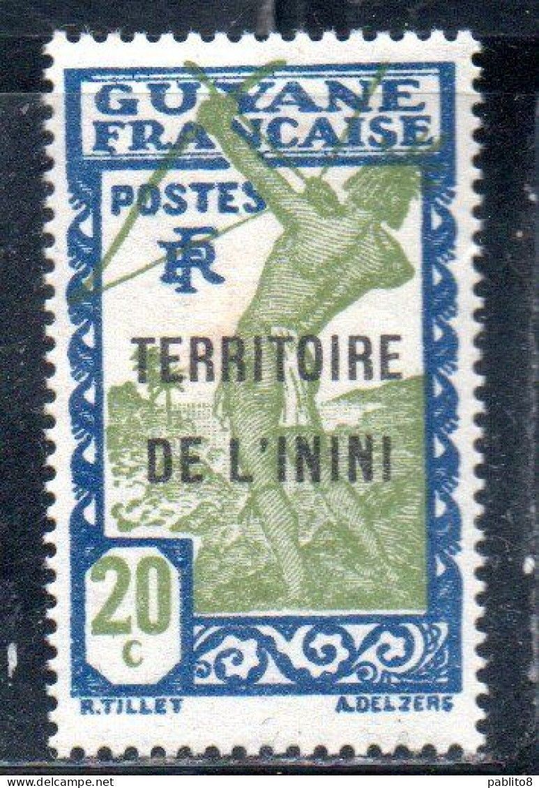 GUYANE FRANCAISE TERRITOIRE DE L'ININI OVERPRINTED SURCHARGE 1932 1940 CARIB ARCHER 20c MH - Unused Stamps