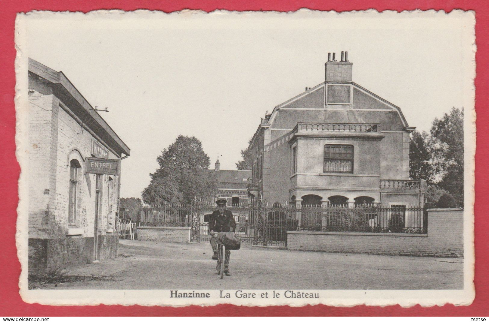 Hanzinne - La Gare Et Le Château ... Facteur à Vélo  ( Voir Verso ) - Florennes