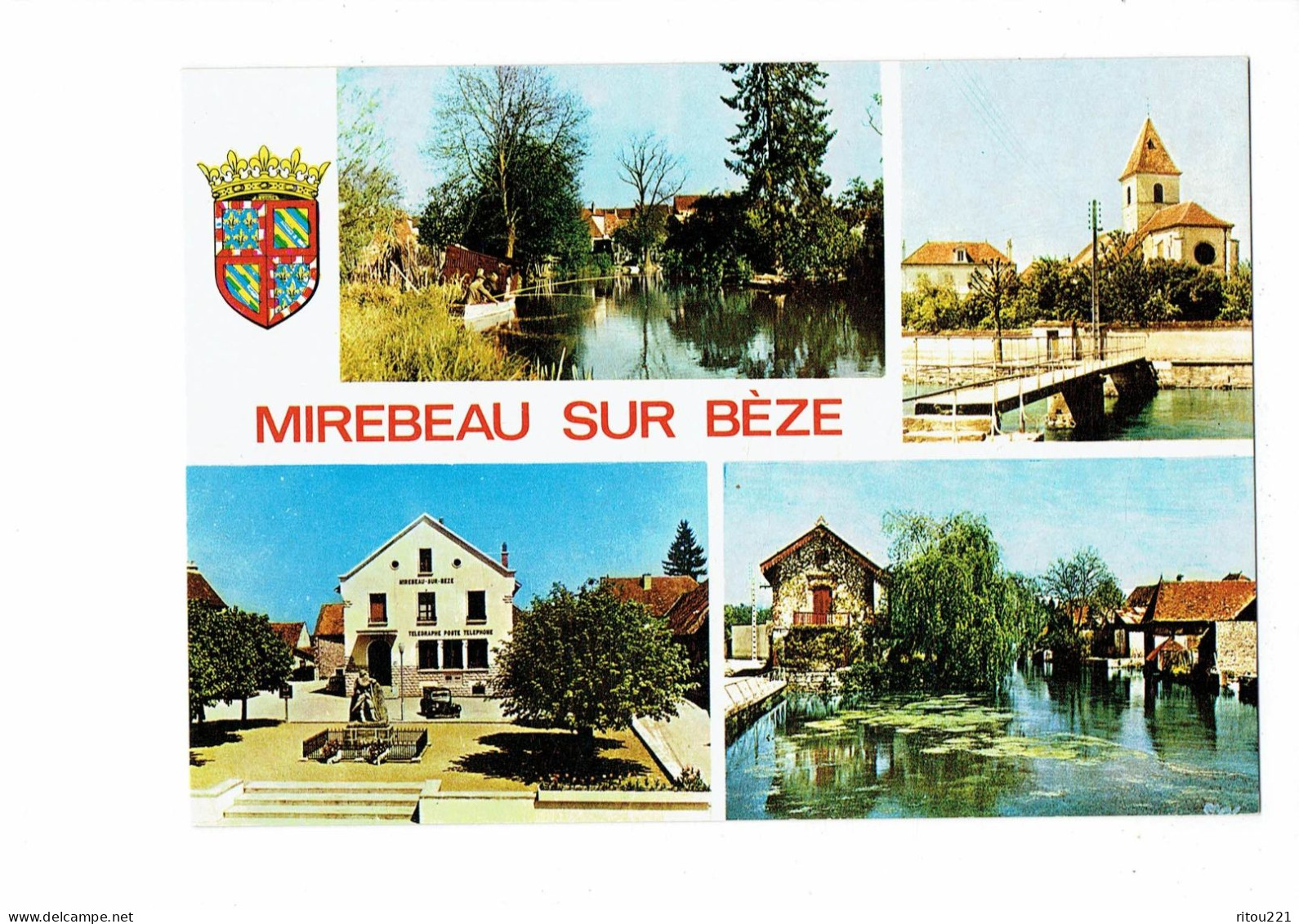 Cpm - 21 - MIREBEAU-sur-BEZE - Multivues - Blason Poste Pêcheur Monument - Mirebeau