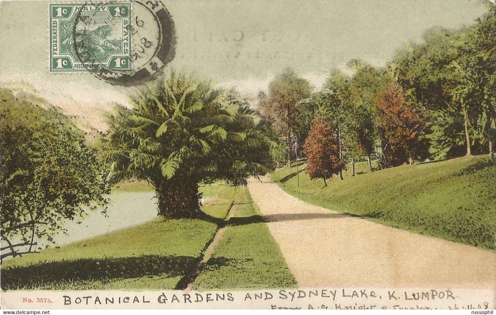 FEDERATED MALAY STATES - FRANKED PC (VIEW OF KUALA LUMPUR) FROM KUALA LUMPUR TO BELGIUM - 1908 - Federated Malay States