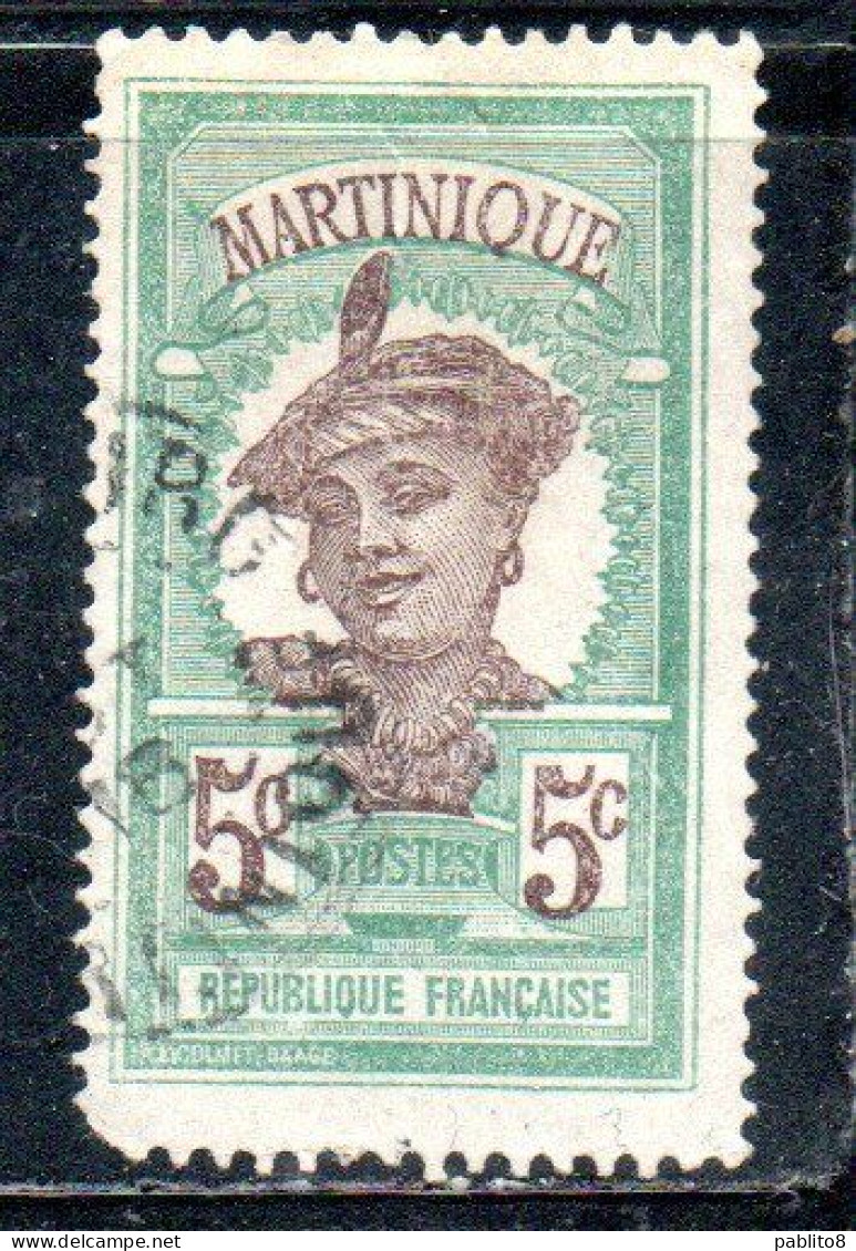 FRENCH MARTINIQUE MARTINICA FRANCESE 1908 1930 WOMAN CENT. 5c USED USATO OBLITERE' - Used Stamps