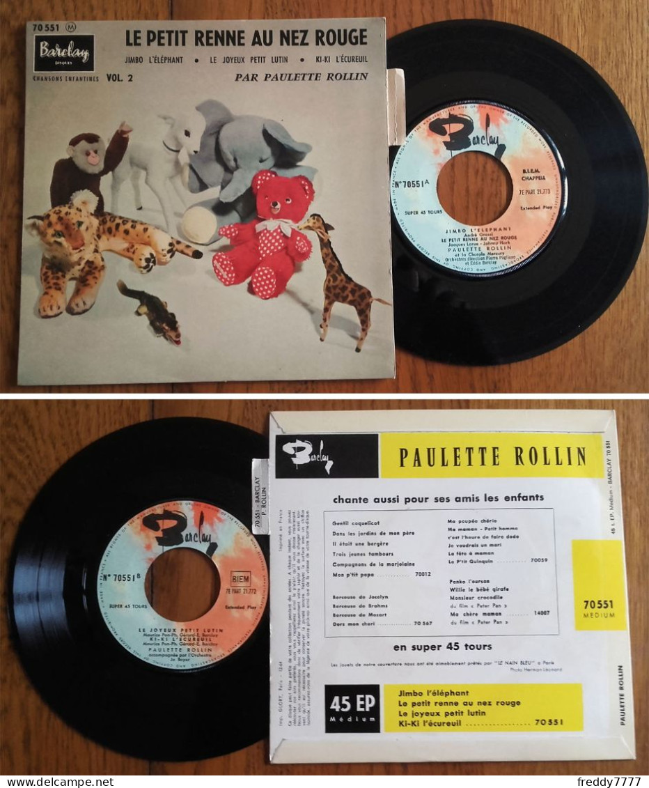 RARE French EP 45t BIEM (7") PAULETTE ROLLIN «Le Petit Renne Au Nez Rouge» (Lang 12-1964) - Collector's Editions