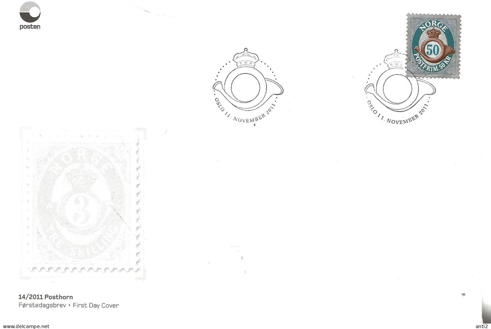 Norge Norway 2011  Definitive Stamp: Post Horn, 50kr  Mi 1769  FDC - Briefe U. Dokumente