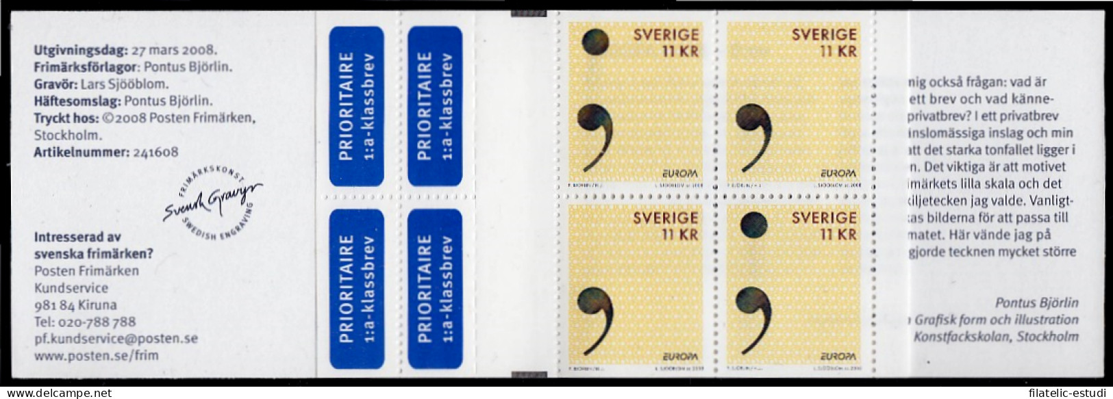 Suecia Sweden C2619 Europa La Escritura De Una Letra Clave De Fa MNH Carnet - Andere & Zonder Classificatie