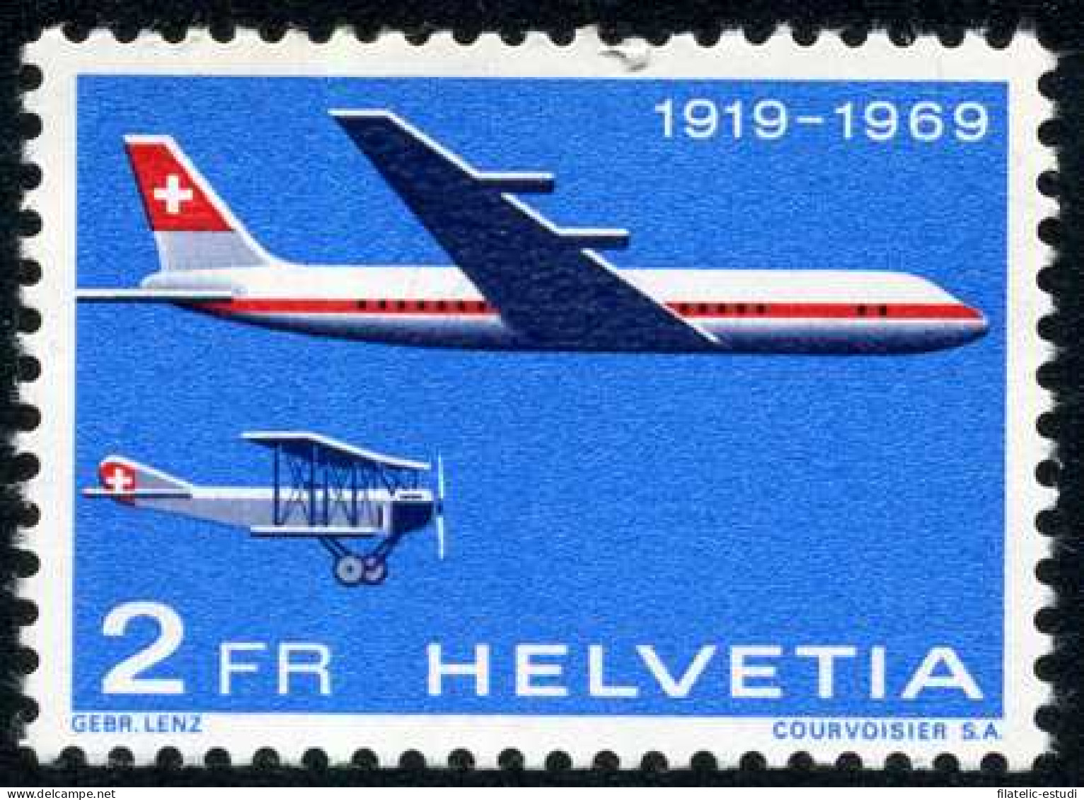 TRA1/S Suiza Switzerland A-47 1969 50º Aniv. Del Correo Aéreo Oficial Avión Lu - Sonstige & Ohne Zuordnung