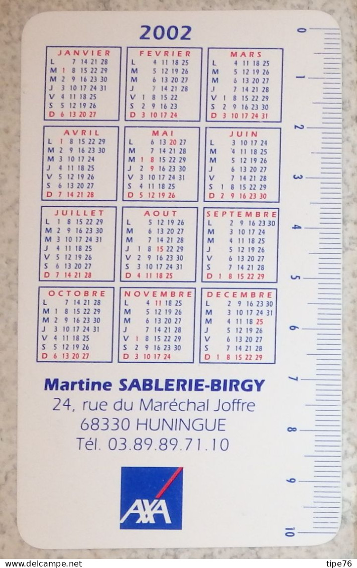 Petit Calendrier Poche 2002 Assurances AXA  Huningue Haut Rhin - Tamaño Pequeño : 2001-...