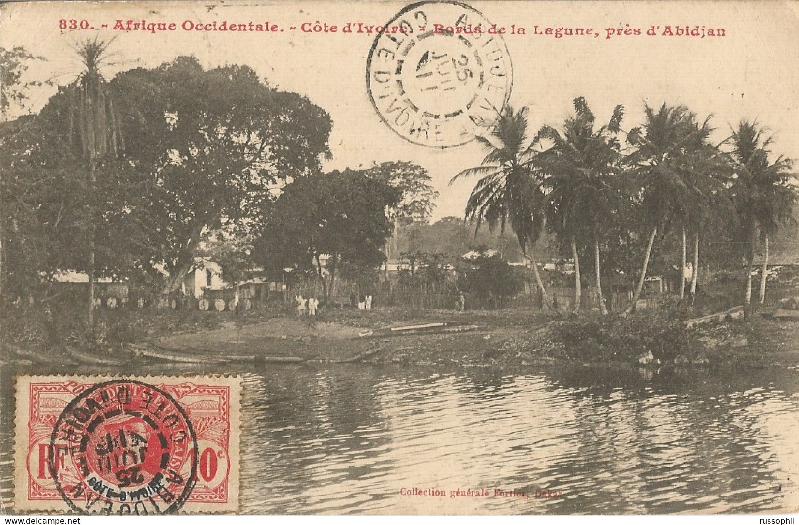 COTE D'IVOIRE - FRANKED PC (VIEW OF IVORY COAST NEAR ABIDJAN) FROM ABIDJAN TO FRANCE - GRAND BASSAM TRANSIT - 1911 - Cartas & Documentos