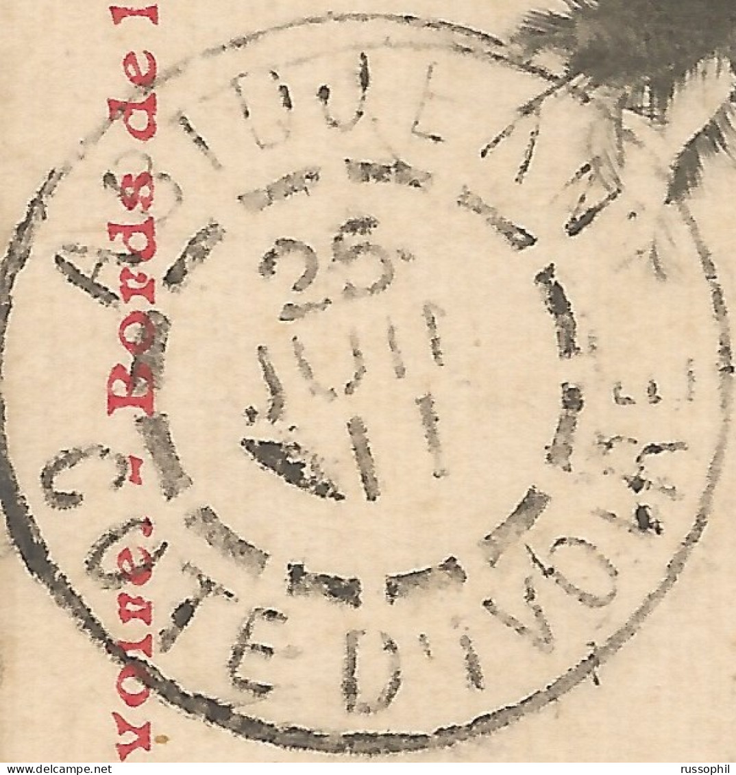 COTE D'IVOIRE - FRANKED PC (VIEW OF IVORY COAST NEAR ABIDJAN) FROM ABIDJAN TO FRANCE - GRAND BASSAM TRANSIT - 1911 - Lettres & Documents