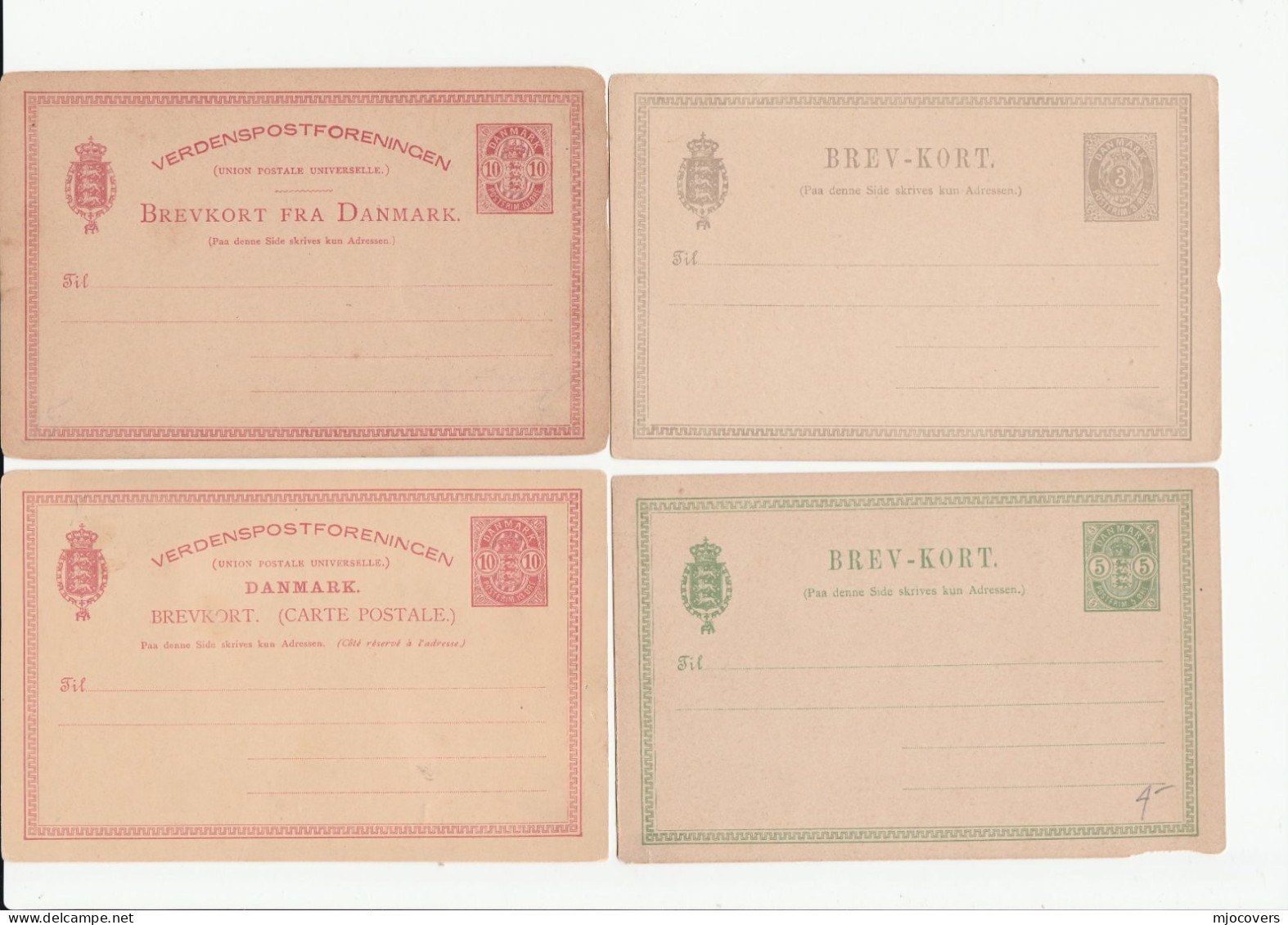 Collection 5 Diff 1890s X Denmark POSTAL  STATIONERY CARDS  Cover Stamps - Entiers Postaux