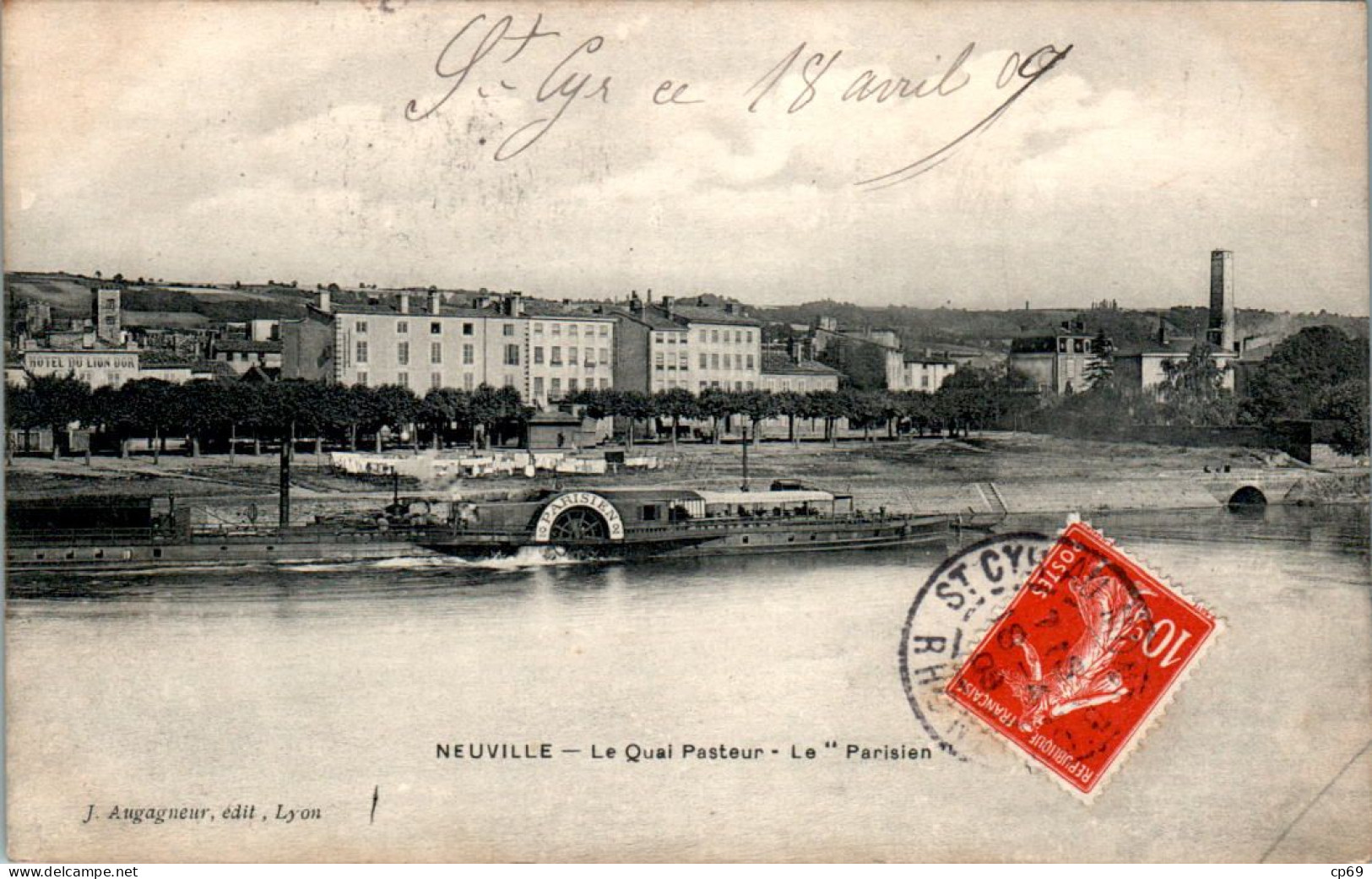 Neuville-sur-Saône Le Quai Pasteur Le " Parisien Bateau Boat Rhône Cpa Voyagée En TB.Etat - Neuville Sur Saone