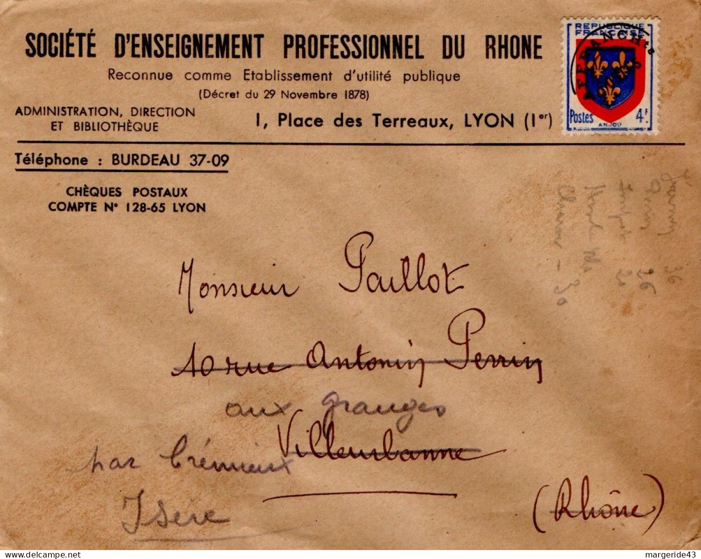 PREO BLASON ANJOU SUR LETTRE A EN TETE - 1953-1960