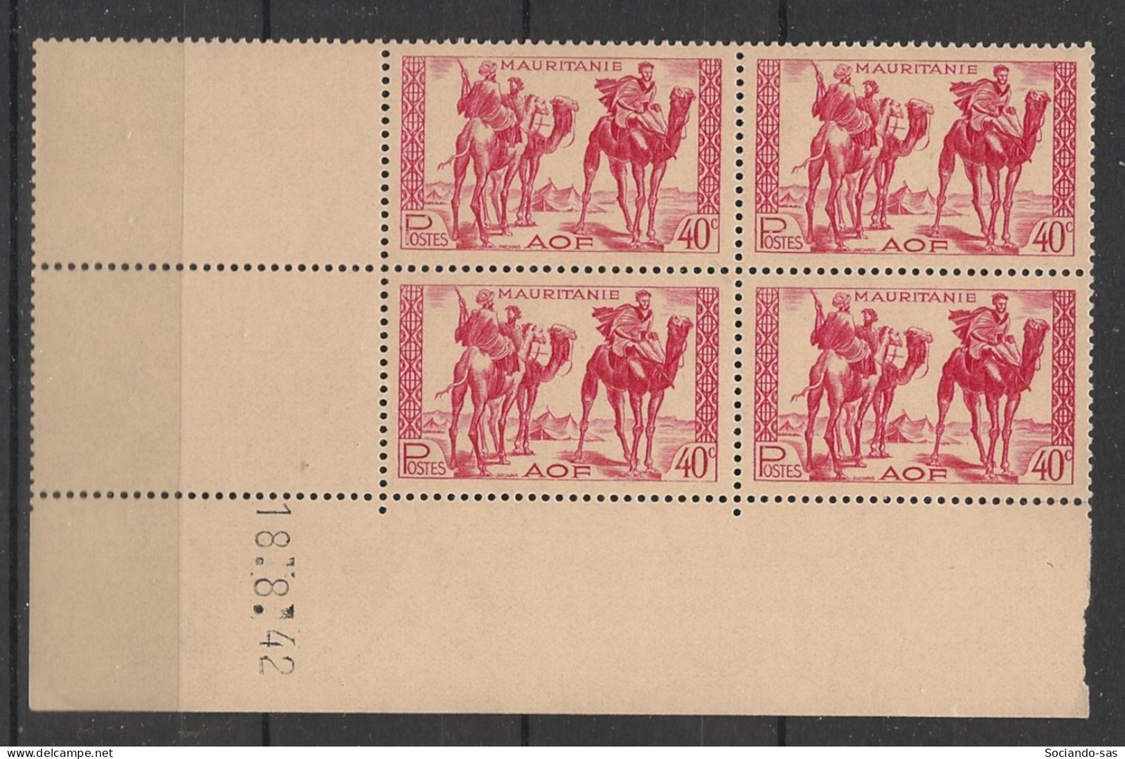 MAURITANIE - 1943-44 - N°YT. 127 - Méharistes 40c Rose - Bloc De 4 Coin Daté - Neuf Luxe** / MNH - Neufs