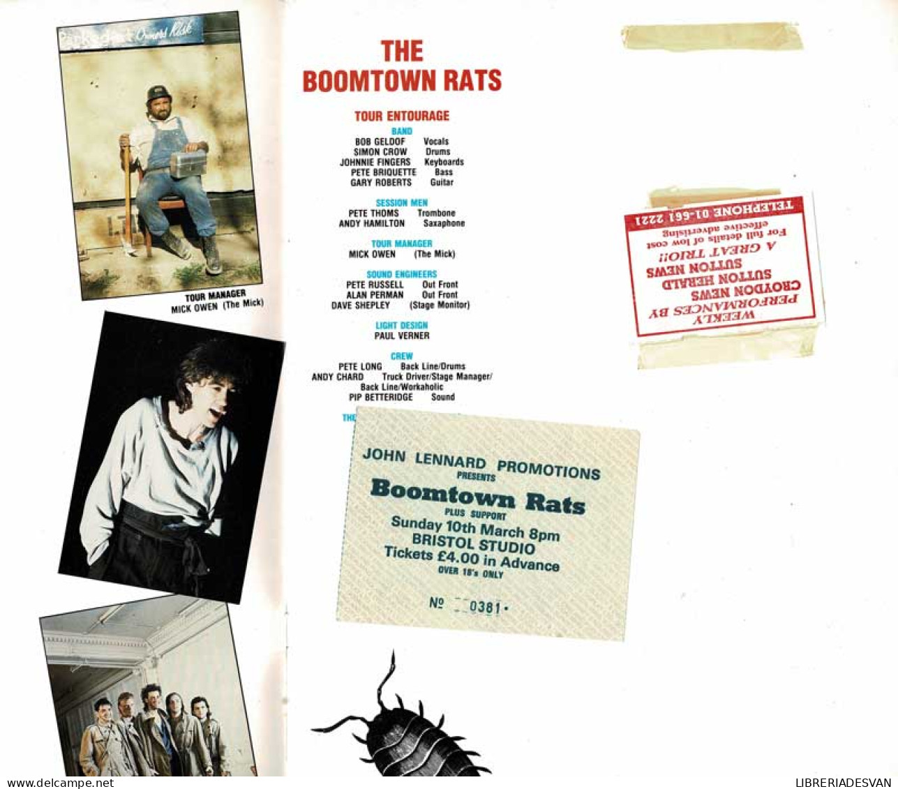 The Boomtown Rats 1985 Tour. Programa Gira + Entrada + Flexidisc - Bellas Artes, Ocio