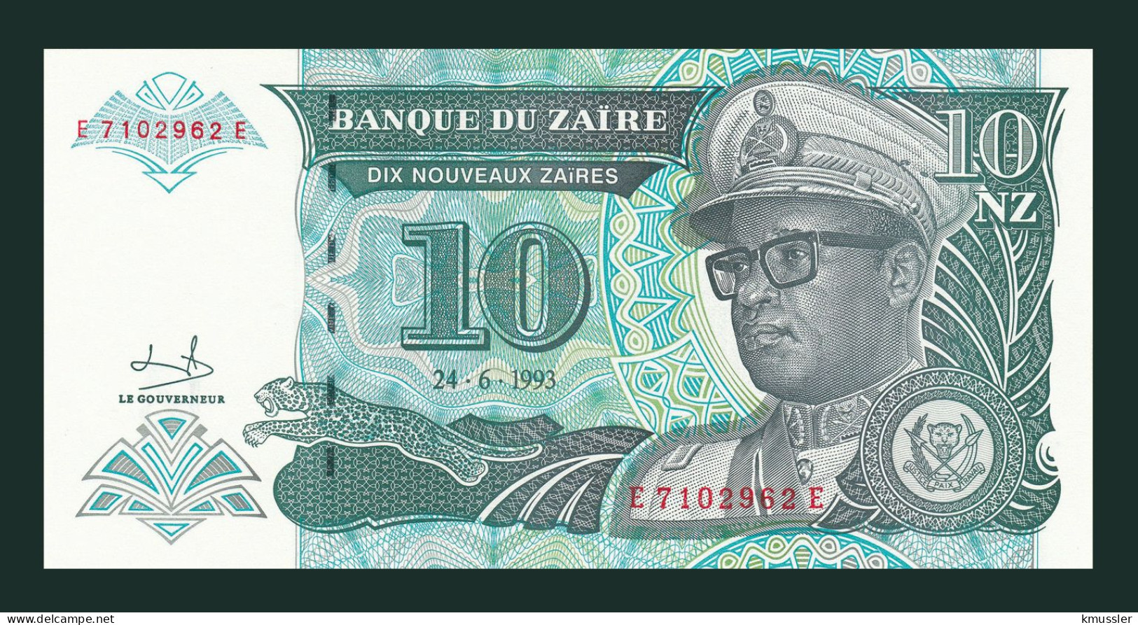 # # # Banknote Zaire 10 Nouveaux Zaires 1993 (P-55) HMDZ UNC # # # - Zaire