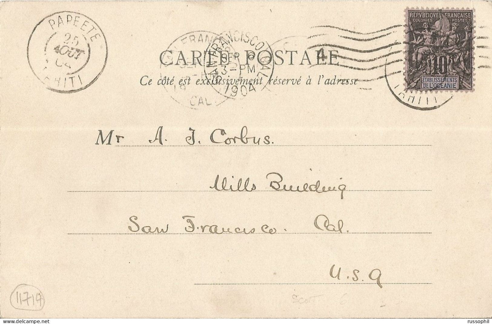 OCEANIA - FRANKED PC (VIEW OF TAHITI) SENT FROM TAHITI / PAPEETE TO THE USA / SAN FRANCISCO  - GOOD DESTINATION - 1904 - Covers & Documents