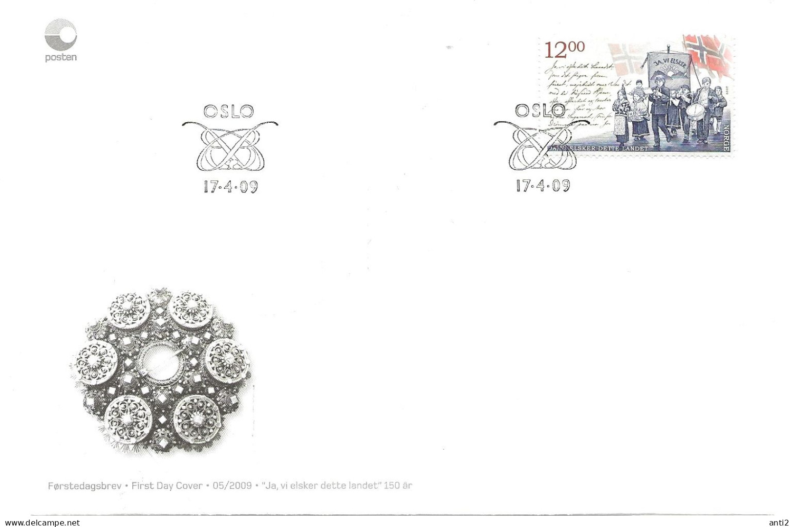 Norway 2009 150th Anniversary Of The National Anthem.  Mi 1679. FDC - Lettres & Documents