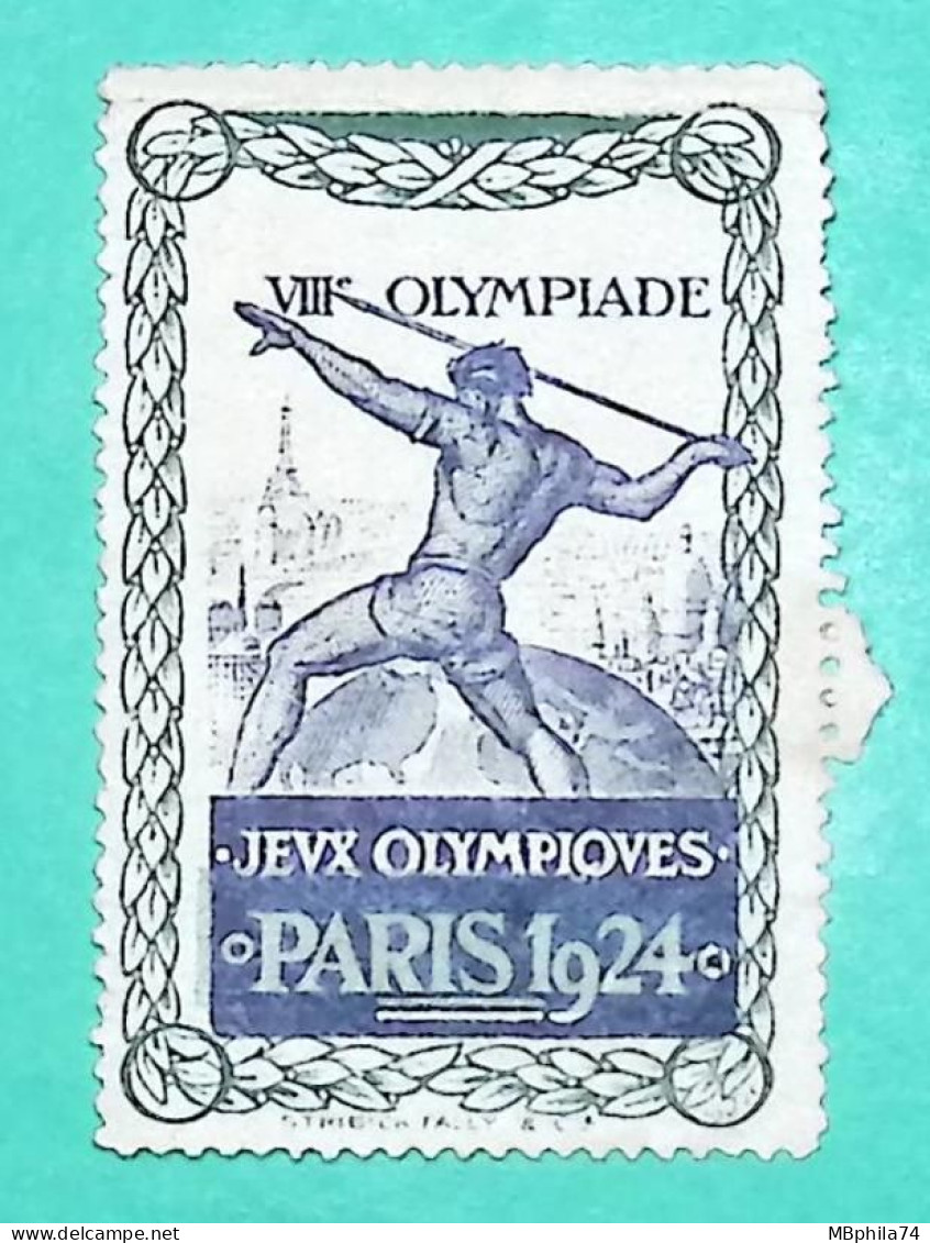 VIGNETTE JEUX OLYMPIQUES OLYMPIC GAMES PARIS JAVELOT JAVELIN 1924 VIIIème OLYMPIADE ERINNOPHILIE - Sport