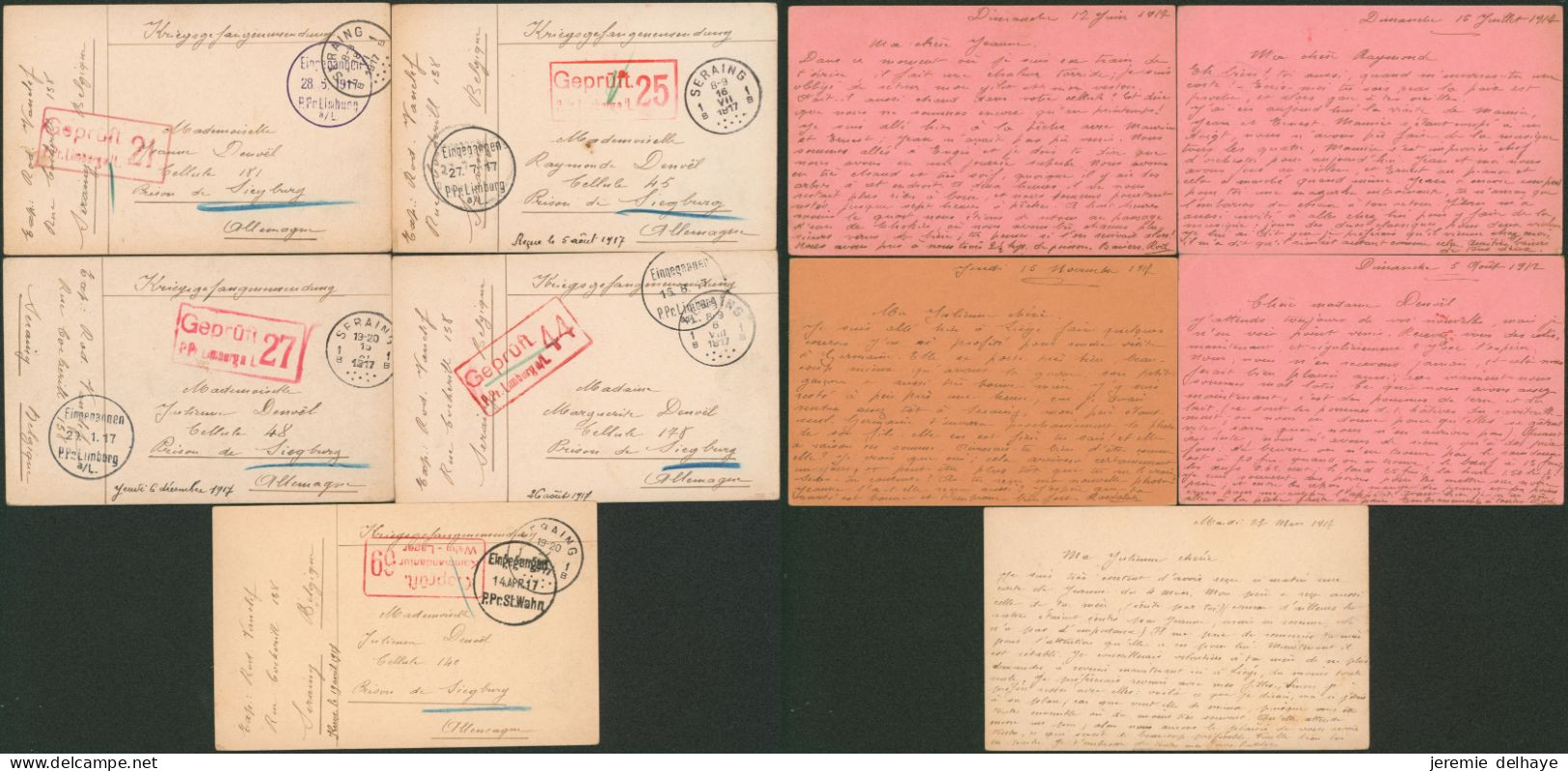 Guerre 14-18 - Archive De 5 Documents De Seraing (1917) > Prison De Siegburg + Censure Différente. - Prisonniers