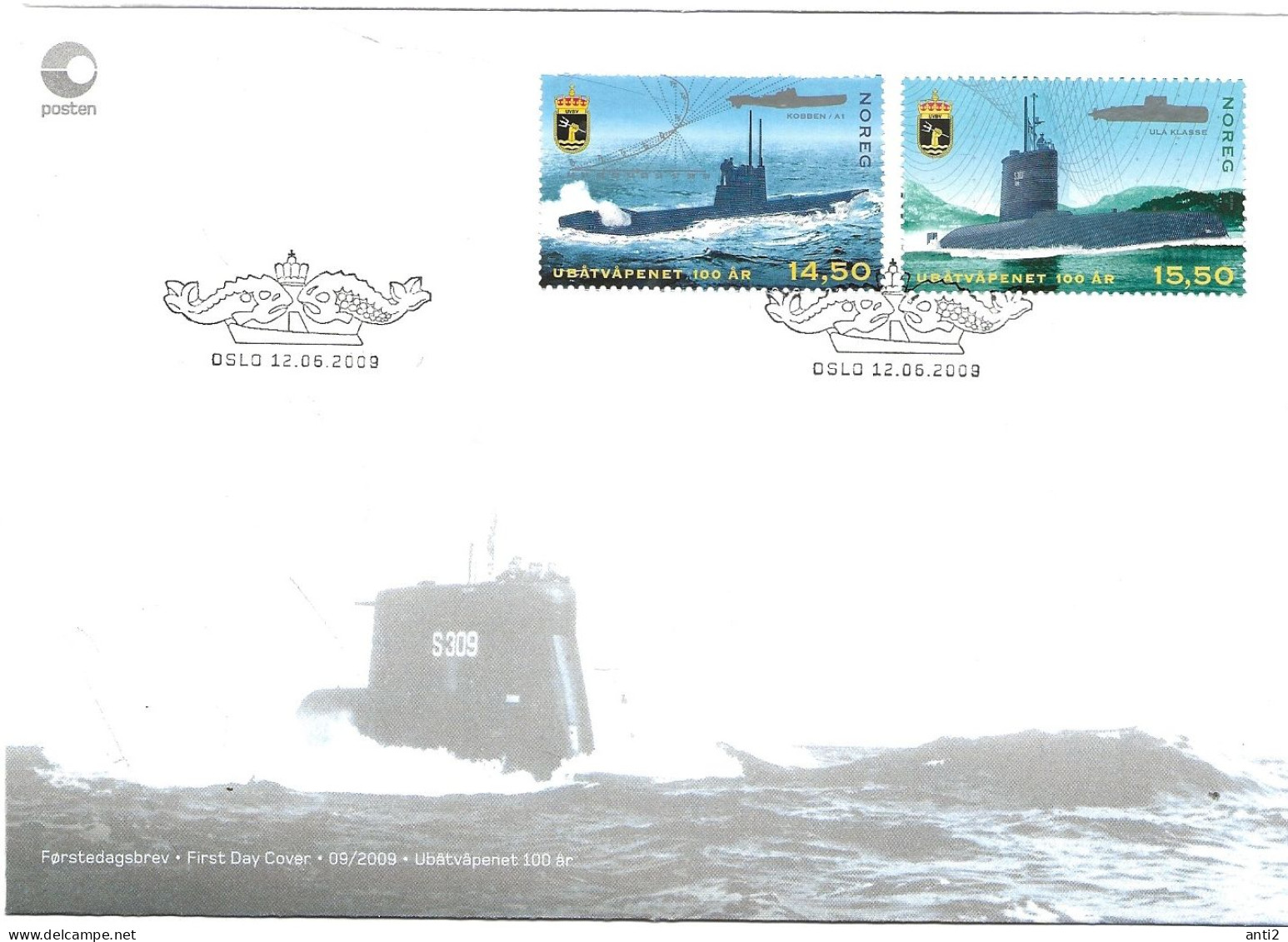 Norway Norge 2009  Centenary Of Military Submarines,Mi  1689-1690 FDC - Cartas & Documentos