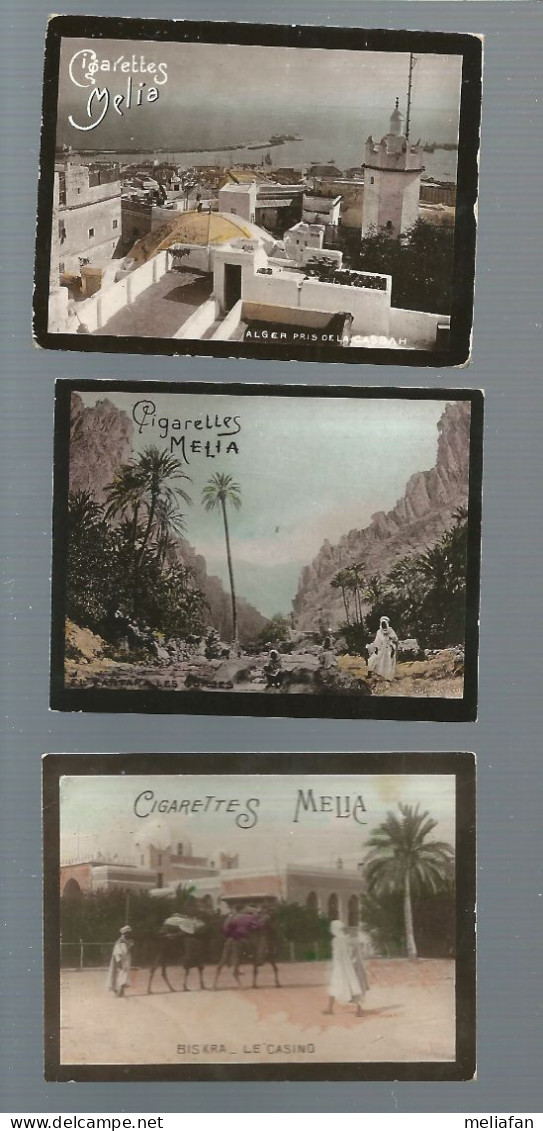 T093 - CARTES CIGARETTES MELIA - BISKRA LE CASINO - ALGER VUE DE LA KASBAH - DANS LES GORGES - Melia