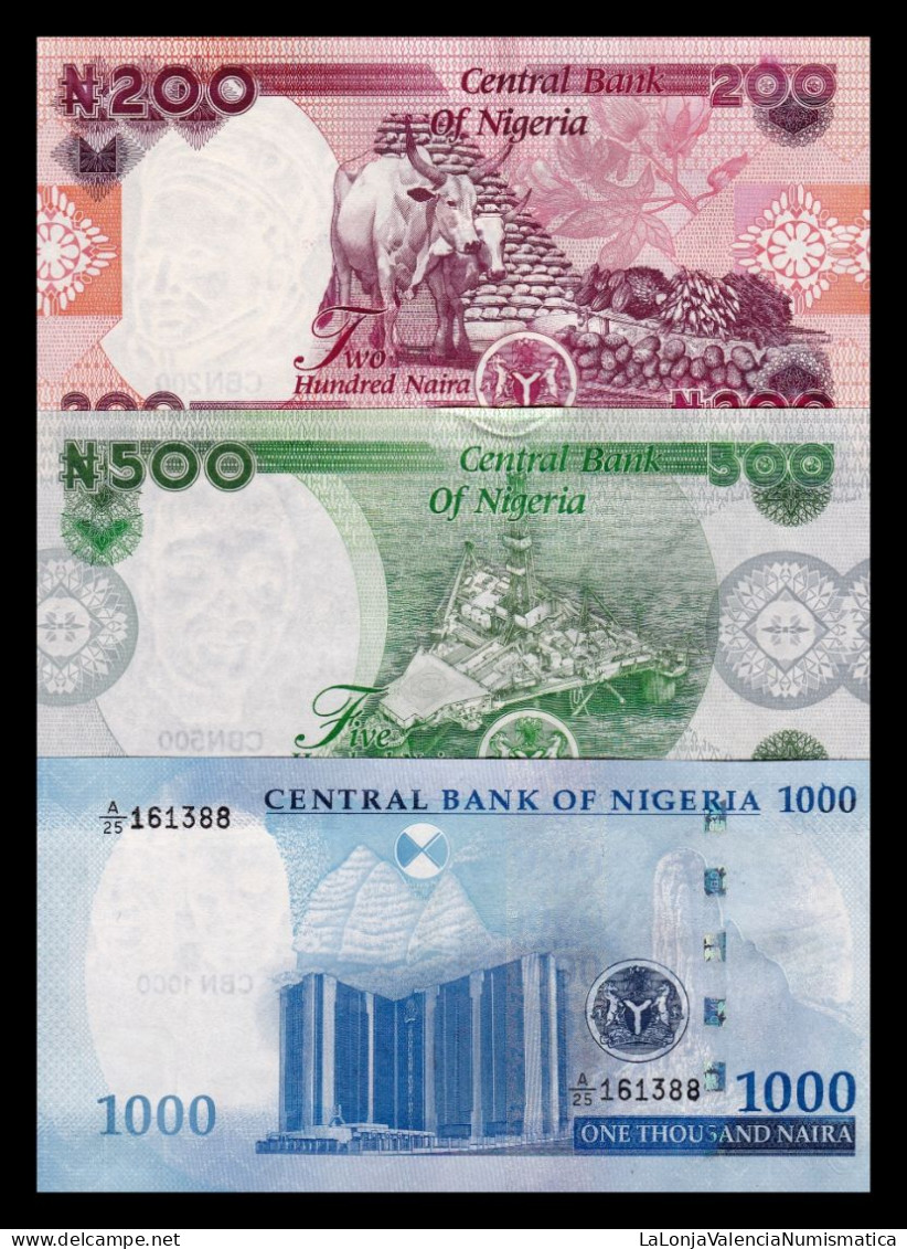 Nigeria Set 3 Banknotes 200 500 1000 Naira 2022 Pick 47a 48a 49a Sc Unc - Nigeria