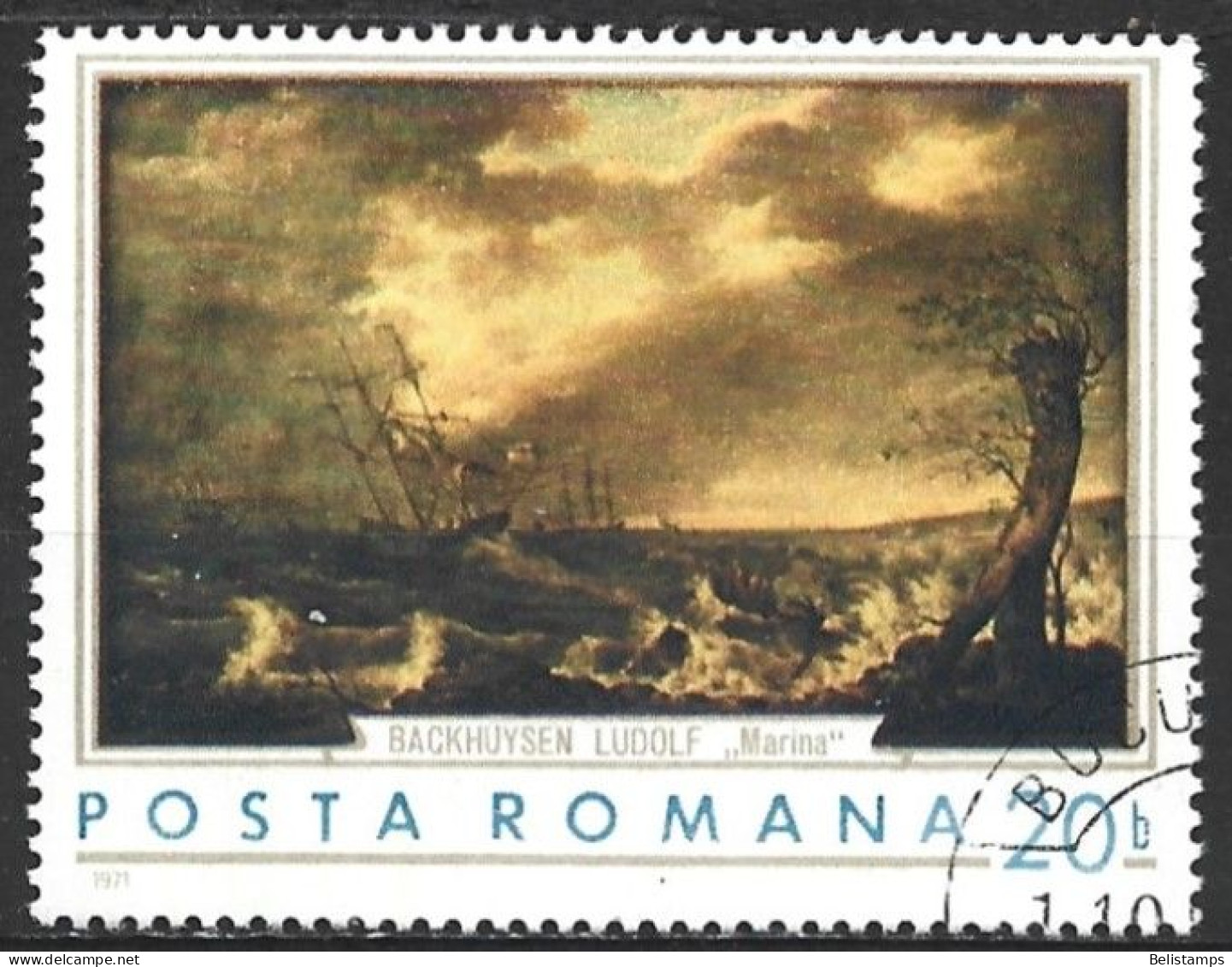 Romania 1971. Scott #2263 (U) Painting Of Ships, By Ludolf Backhuysen - Gebraucht