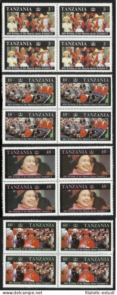 MI Tanzania 317/20 Bloque 4 + HB 52 1987 60º Aniv. Isabel II MNH - Tanzania (1964-...)