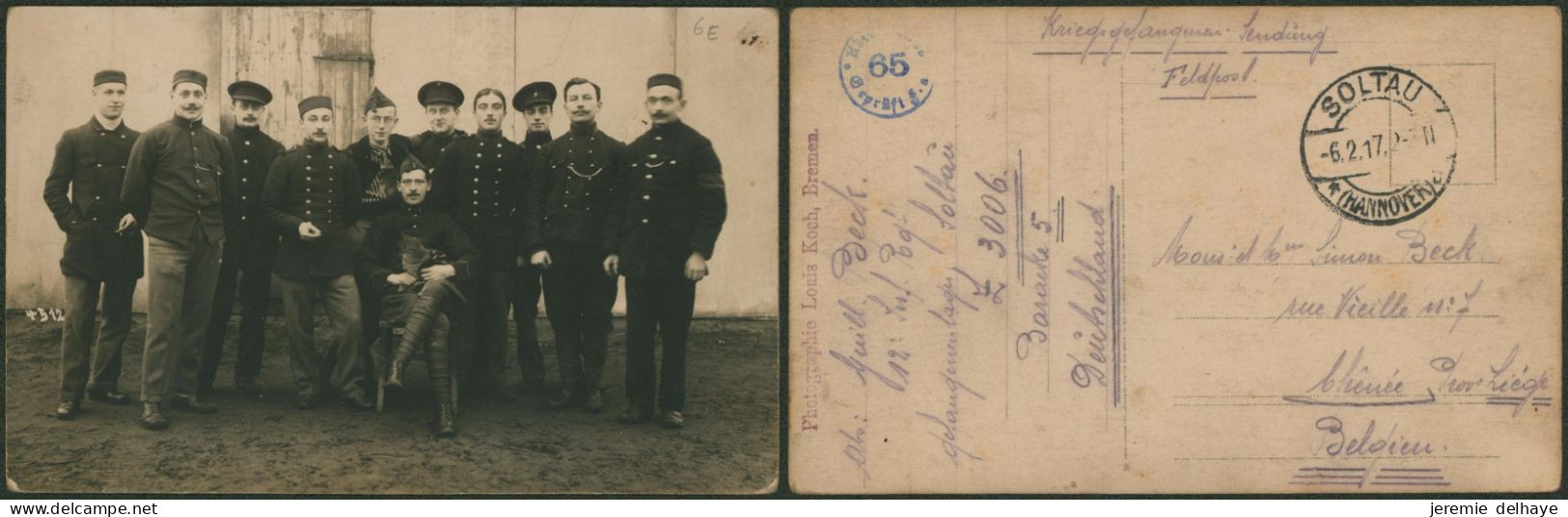 Camp De Soltau - Carte Photo (régiment) Expédié Du Camp + Censure "65" > Chênée (Liège). - Kriegsgefangenschaft
