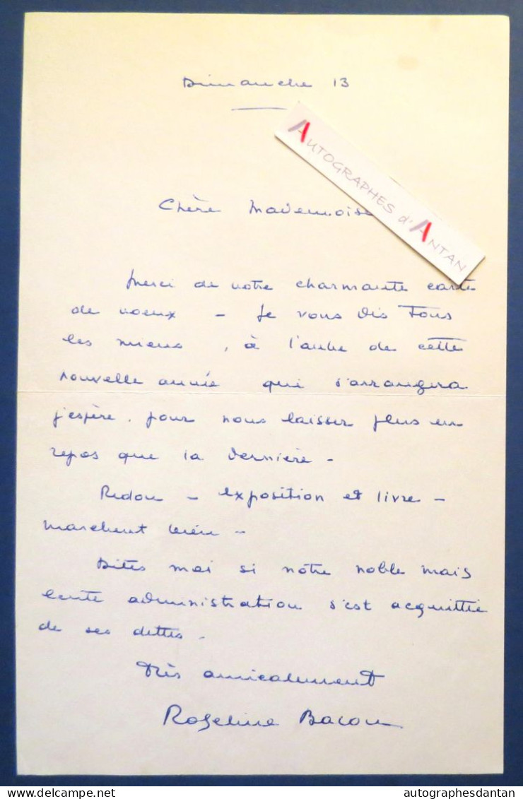 ● L.A.S Roseline BACOU Historienne D'art Spécialiste Odilon REDON Lettre Autographe - Politiques & Militaires