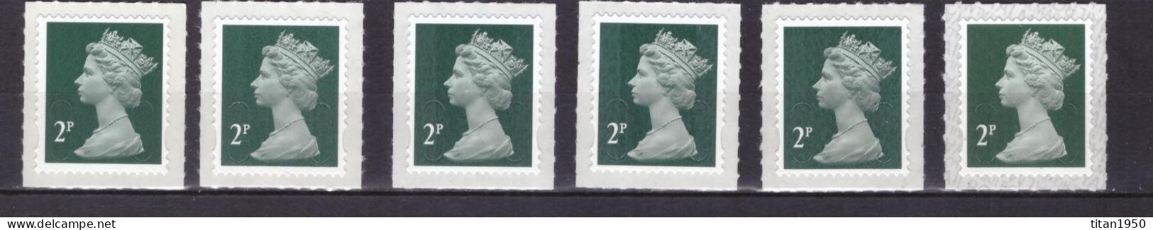 GRANDE BRETAGNE - Type Machin -  2p Vert - Code (no Code)+ M12L-M14L-M15L-M16L-M19 -  Timbres Neufs ** / MNH - Machins