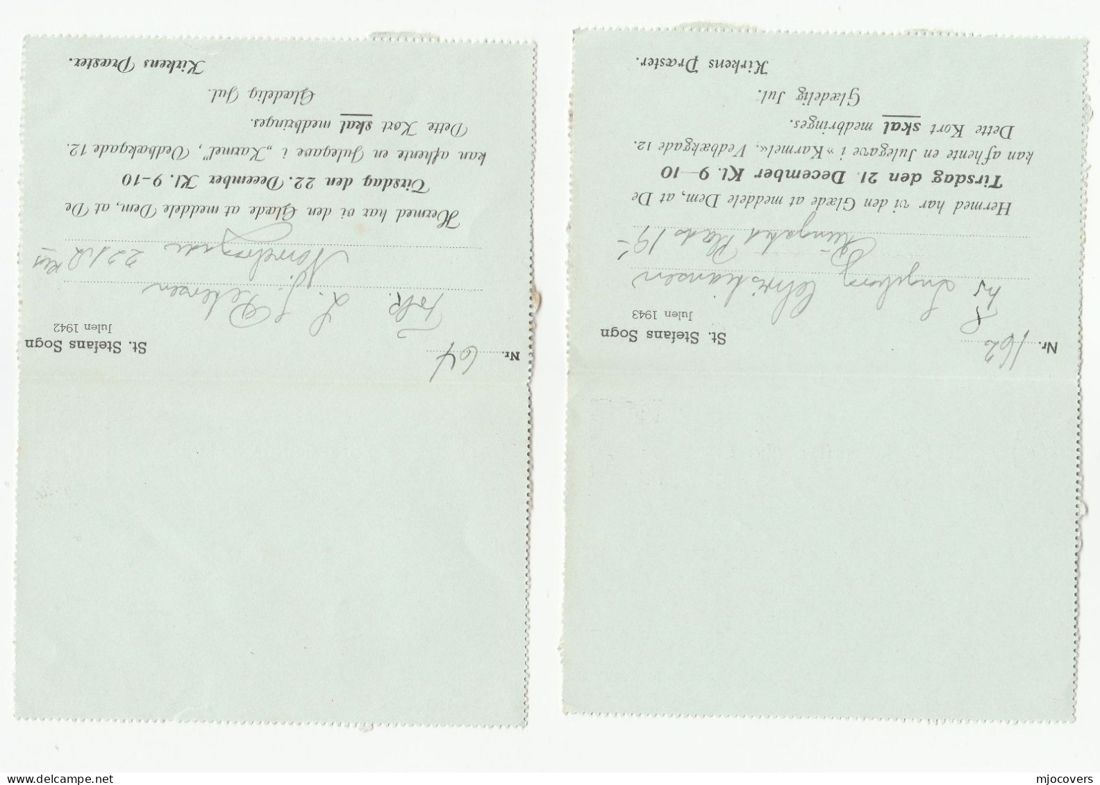 1943 & 1944 CHURCH CRUSADER Labels ST STEPHEN'S Parish LETTTERCARDS Postal Stationery DENMARK Christmas Religion - Ganzsachen