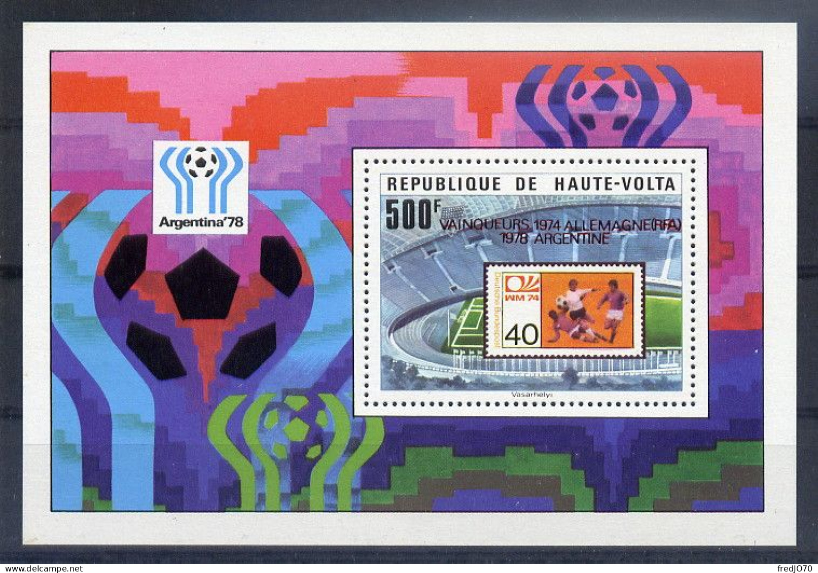 Haute Volta Bloc Surch. Rouge Red Ovpt Football CM 78 ** - 1978 – Argentine