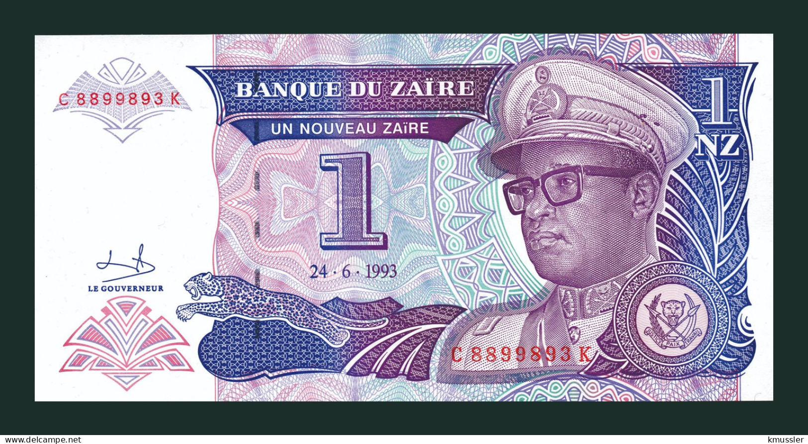 # # # Banknote Zaire 1 Nouveau Zaire 1992 (P-52) UNC # # # - Zaire