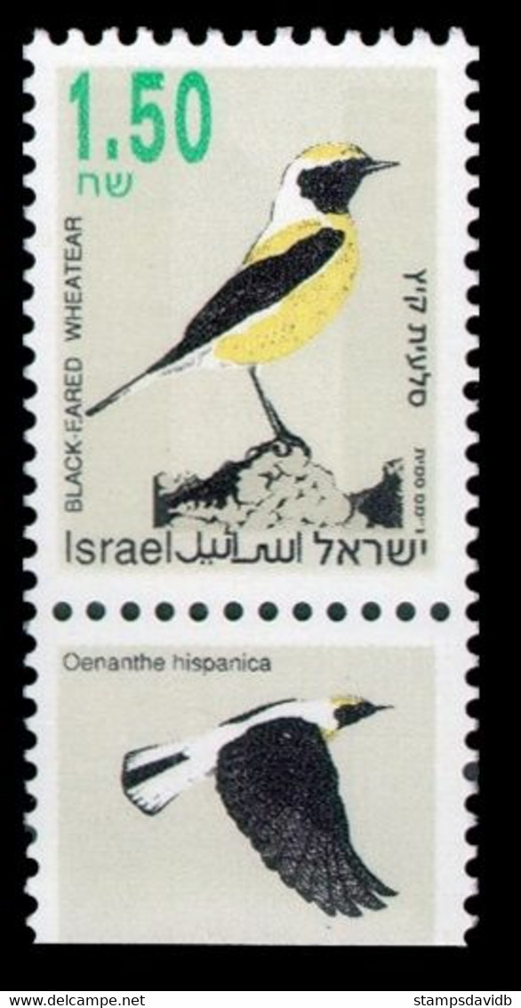 1993 Israel 1258yII Birds - Black-eared Wheatear  Ph 2 - Picchio & Uccelli Scalatori