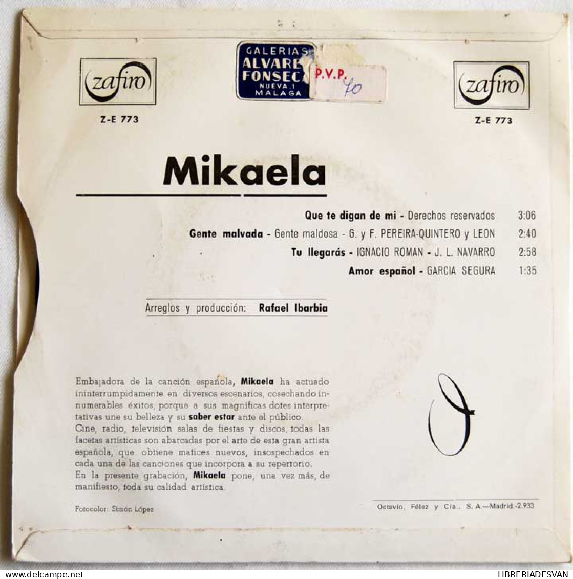 Mikaela - Que Digan De Mi / Gente Malvada / Tu Llegarás / Amor Español. EP - Sin Clasificación