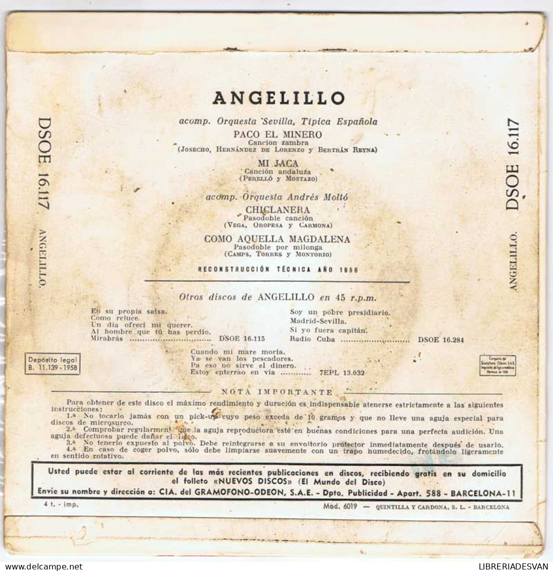 Angelillo - Así Canta... Serie 3. Paco El Minero / Mi Jaca / Chiclanera / Como Aquella Magdalena - EP - Non Classés